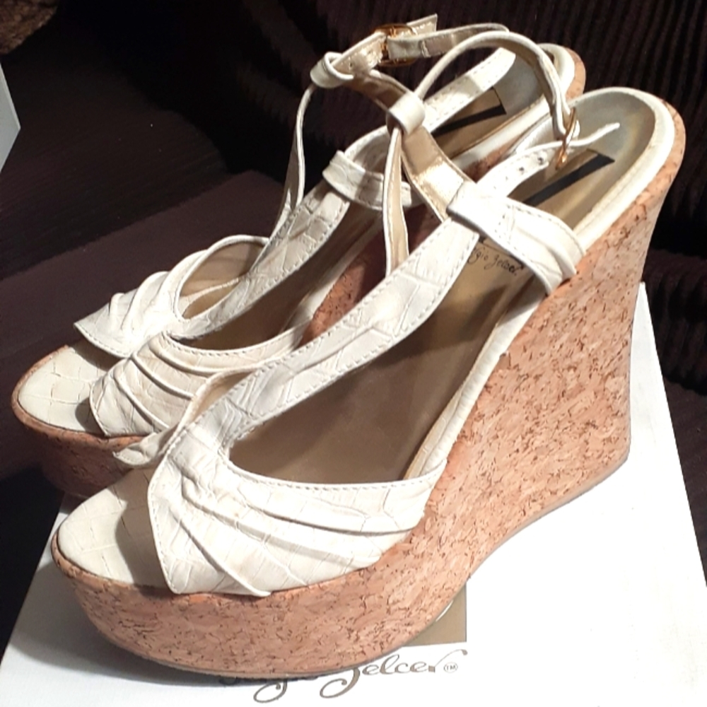 White leather wedges